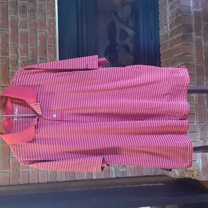 Reebok Men's Red and White Striped Polo Shirt